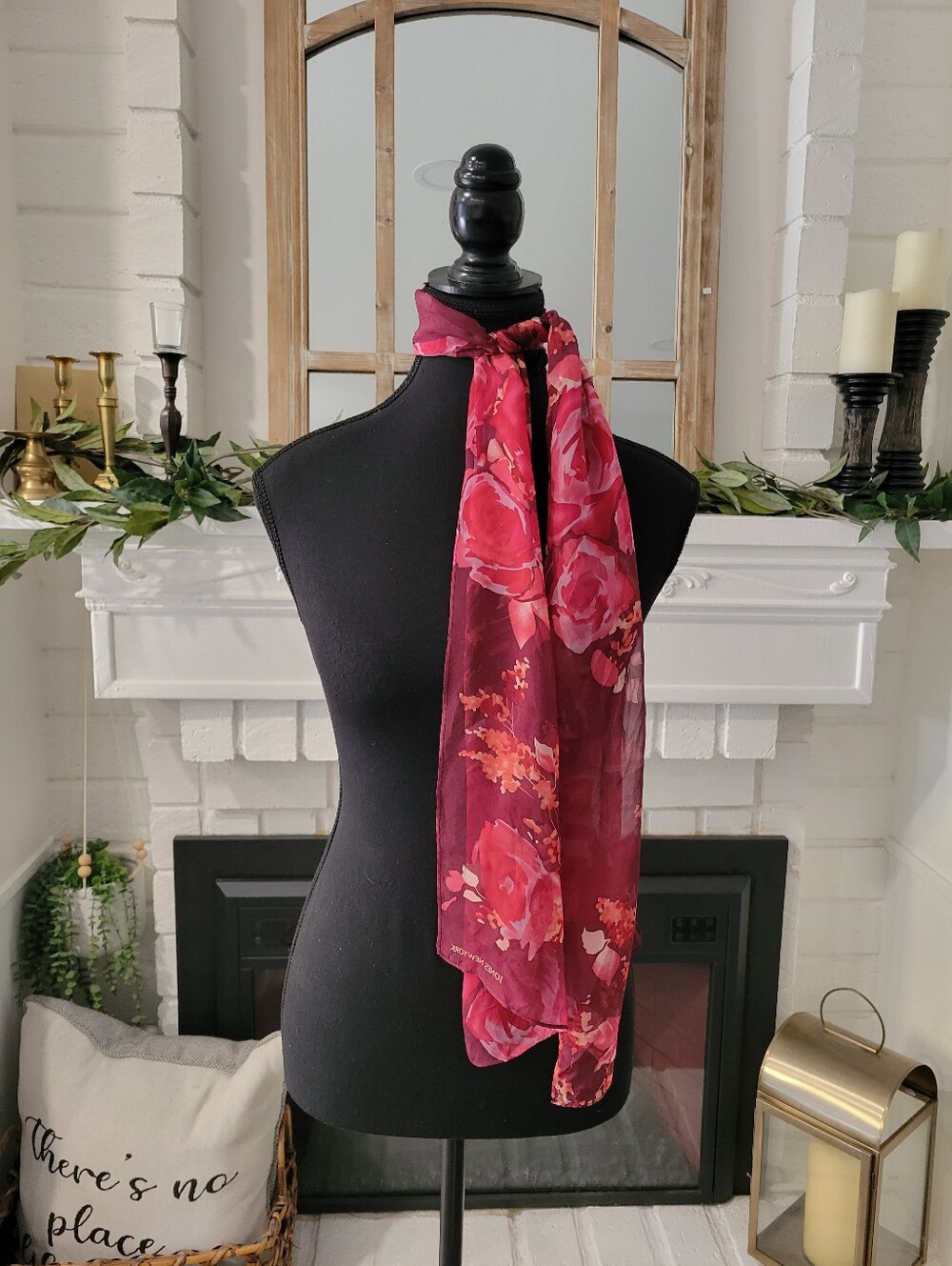 Vintage Whimsigoth Jones New York Floral Pink & Burgundy Lightweight Silk Scarf